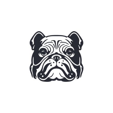 Bulldog kafa siluetinin logosu Clipart vektörü, hayvan karakteri ikonu, maskot çıkartması sembolü. beyaz arkaplanda izole.