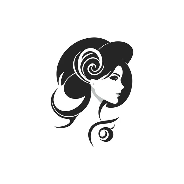 Moda kadınları logosu şık kız silueti klişe vektör, kozmetik mağazası ikonu, makyaj dükkânı sembolü. beyaz arkaplanda izole.