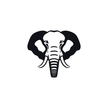 Hayvan kafası siluet illüstratör klipsi sanatı, vahşi yaşam safari ikonu hayvanat bahçesi maskotu sembolünün fil yüzlü logosu. beyaz arkaplanda izole