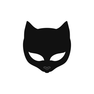 Kedi maskesi logosu Hayvan yüzü kliması, Kitsune tilkisi baş siluet vektörü, çizgi film ikonu, Japon anime sembolü. beyaz arkaplanda izole.
