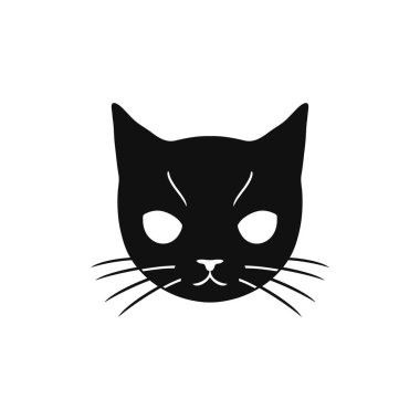 Kedi maskesi logosu Hayvan yüzü kliması, Kitsune tilkisi baş siluet vektörü, çizgi film ikonu, Japon anime sembolü. beyaz arkaplanda izole.