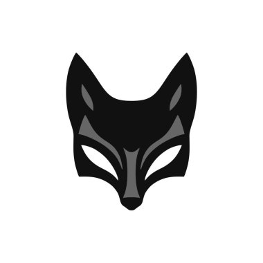 Tilki Kitsune 'nin Hayvan Yüzü Kliması logosu, Kedi başlı siyah siluet vektörü, karikatür ikonu, Japon anime sembolü. beyaz arkaplanda izole.