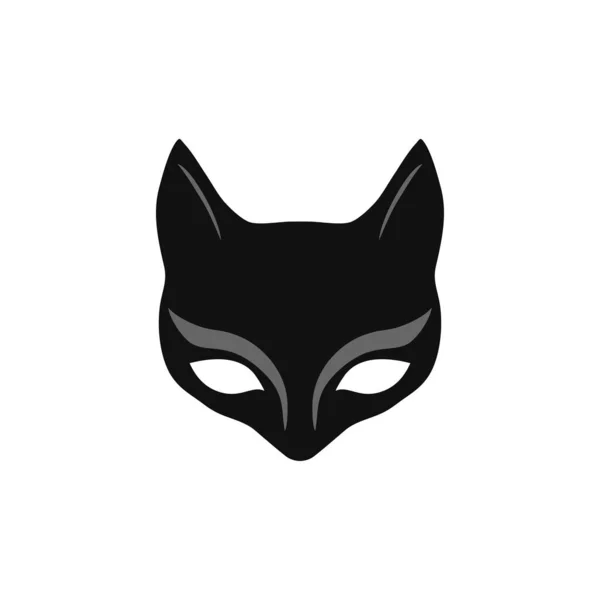 Katzenmaske Logo Von Animal Face Clipart Kitsune Fuchskopf Schwarz Silhouette — Stockvektor