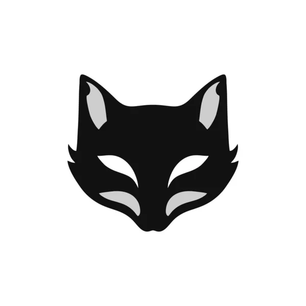 狐狸基松面具标志的动物面部悬崖 猫的头部黑色轮廓矢量 卡通图标 日本动漫符号 在白色背景下隔离 — 图库矢量图片