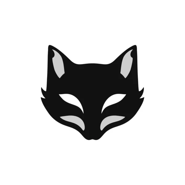 Fox Kitsune Logo Máscara Animal Cara Clipart Cabeza Gato Negro — Archivo Imágenes Vectoriales