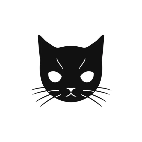 动物面部山崖的猫面具标志 基松狐头部黑色轮廓矢量 卡通图标 日本动漫符号 在白色背景下隔离 — 图库矢量图片