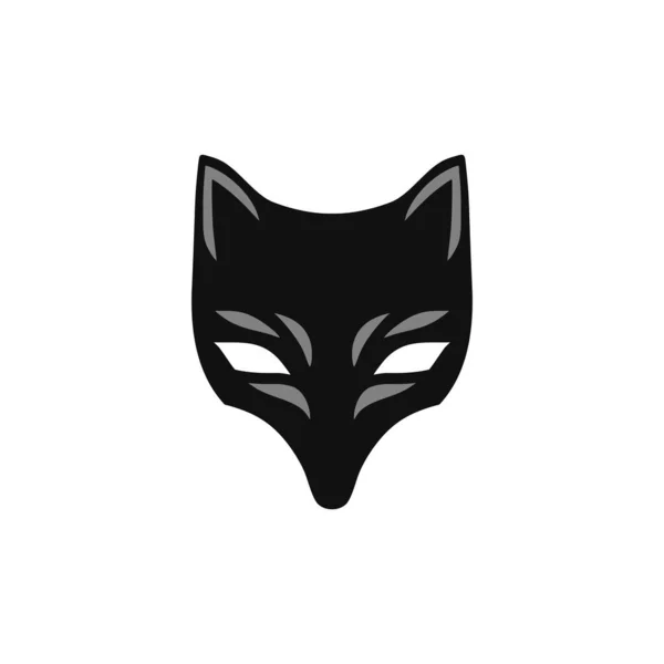 狐狸基松面具标志的动物面部悬崖 猫的头部黑色轮廓矢量 卡通图标 日本动漫符号 在白色背景下隔离 — 图库矢量图片