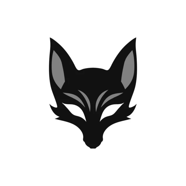 Fox Kitsune Logotipo Máscara Clipart Rosto Animal Cabeça Gato Vetor — Vetor de Stock