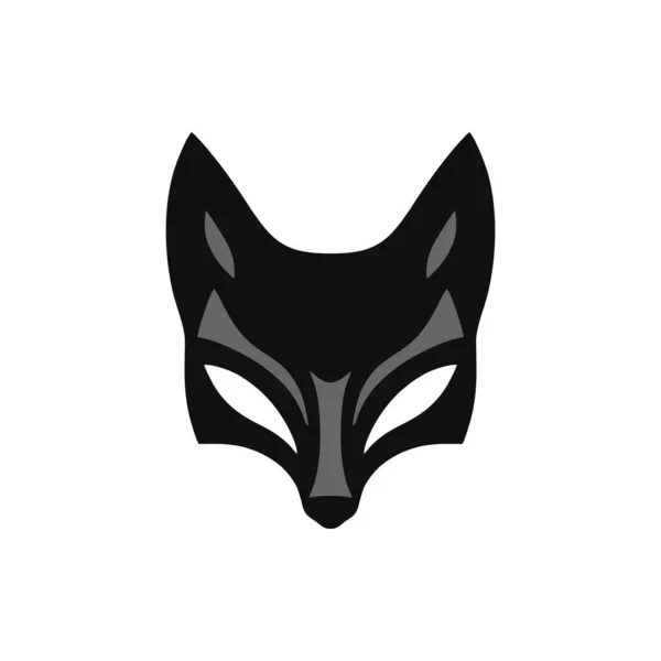 動物の顔のクリップ 猫の頭の黒いシルエットベクトル 漫画のアイコン 日本のアニメのシンボルのフォックス狐マスクのロゴ 白い背景に隔離され — ストックベクタ