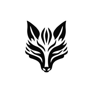 Tilki yüzlü tırnak vektörünün Kitsune logosu, hayvan başlı siluetin Japon maskesi, maskot ikonu, kurt sembolü. beyaz arkaplanda izole.