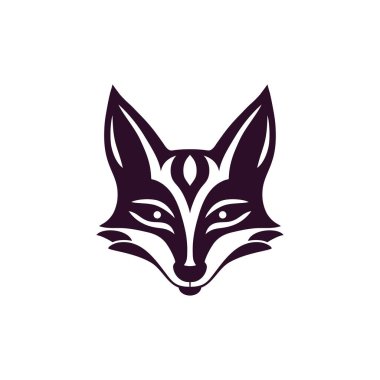 Tilki yüzlü logo vektörü, hayvan başlı mitoloji silueti Japon maskesi, kurt sembolü, maskot simgesi. beyaz arkaplanda izole.
