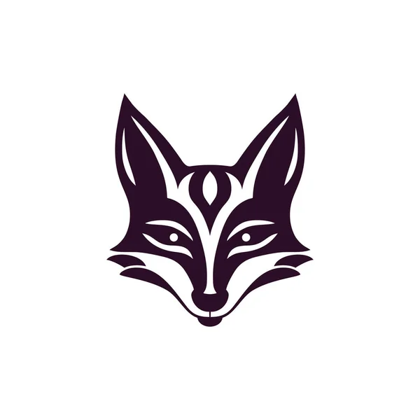 狐狸面部山崖的小猫咪标志矢量 日本面具的动物头部神话的轮廓 狼的符号 吉祥物的图标 在白色背景下隔离 — 图库矢量图片