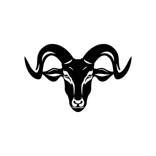 山羊头像标志 动物头像轮廓 面部斜面矢量 黑色小羊吉祥物符号 绵羊卡通人物 白色背景隔离 — 图库矢量图片