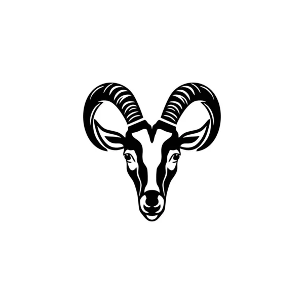 山羊头像标志 动物头像轮廓 面部斜面矢量 黑色小羊吉祥物符号 绵羊卡通人物 白色背景隔离 — 图库矢量图片