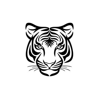 Kaplan yüzlü hayvan başlı siluet klişe vektör, yaban kedisi maskotu ikonu, yırtıcı sembolü. Beyaz arkaplanda izole.