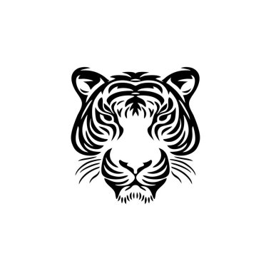 Kaplan yüzlü hayvan başlı siluet klişe vektör, yaban kedisi maskotu ikonu, yırtıcı sembolü. Beyaz arkaplanda izole.