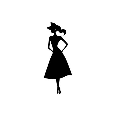 Moda kadın logosu, güzellik portresi klişe vektör, giyim mağazası sembolü, butik mağaza ikonu. beyaz arkaplanda izole.