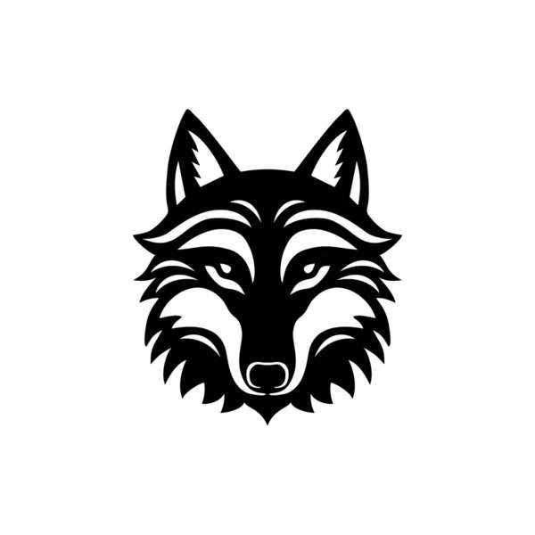 狼脸标识的动物头像轮廓图标 狼夹艺术猎食者野生动物符号 白色背景隔离 — 图库矢量图片