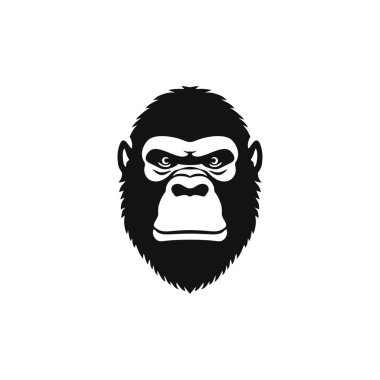 Maymun Surat 'ın goril başlı klişe vektörü. Goriller siluet simgesi, vahşi yaşam primat maymunu sembolü. Beyaz arkaplanda izole.