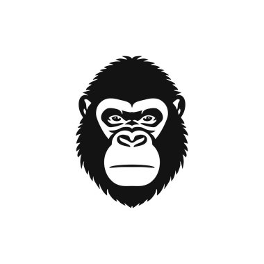 Maymun Surat 'ın goril başlı klişe vektörü. Goriller siluet simgesi, vahşi yaşam primat maymunu sembolü. Beyaz arkaplanda izole.