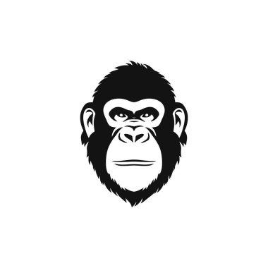 Goril Logosu Clipart Vektörünün Maymun Yüzlü maskotu. Goril başlı siluet sembolü, vahşi yaşam primat maymun simgesi. Beyaz arkaplanda izole.