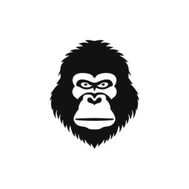 Goril Logosu Clipart Vektörünün Maymun Yüzlü maskotu. Goril başlı siluet sembolü, vahşi yaşam primat maymun simgesi. Beyaz arkaplanda izole.