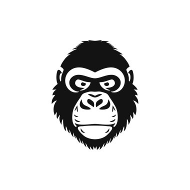 Goril Logosu Clipart Vektörünün Maymun Yüzlü maskotu. Goril başlı siluet sembolü, vahşi yaşam primat maymun simgesi. Beyaz arkaplanda izole.