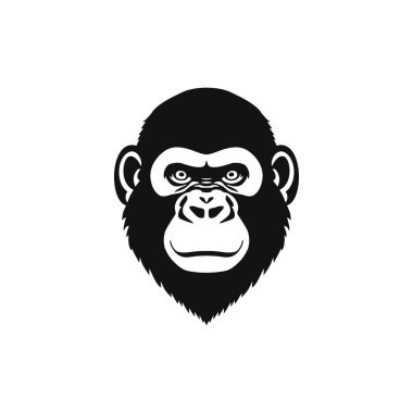 Goril Logosu Clipart Vektörünün Maymun Yüzlü maskotu. Goril başlı siluet sembolü, vahşi yaşam primat maymun simgesi. Beyaz arkaplanda izole.