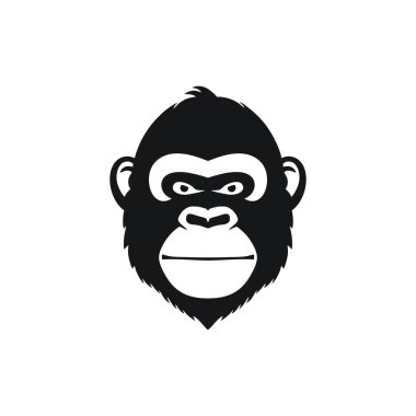 Maymun surat logosu. Maymun başlı siluet klişe vektörü, goril şempanze ikonu, goril sembolü. beyaz arkaplanda izole.