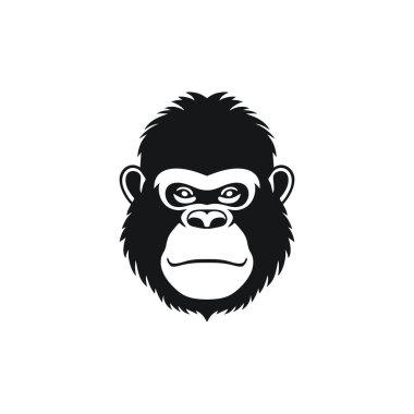 Maymun maskotu klibiyle ilgili goril suratlı logo. Goril baş siluet ikonu, goril primat sembolü. Beyaz arkaplanda izole.
