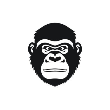 Maymun maskotu klibiyle ilgili goril suratlı logo. Goril baş siluet ikonu, goril primat sembolü. Beyaz arkaplanda izole.