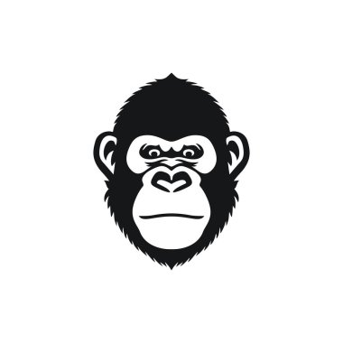 Maymun maskotu klibiyle ilgili goril suratlı logo. Goril baş siluet ikonu, goril primat sembolü. Beyaz arkaplanda izole.