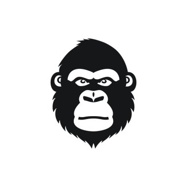 Maymun maskotu klibiyle ilgili goril suratlı logo. Goril baş siluet ikonu, goril primat sembolü. Beyaz arkaplanda izole.
