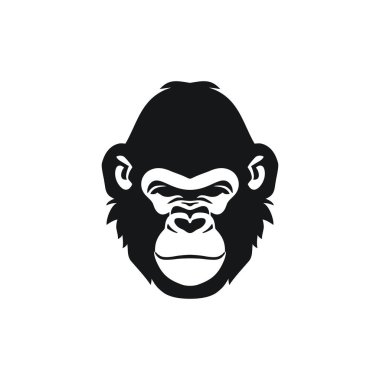 Maymun surat logosu. Maymun başlı siluet klişe vektörü, goril şempanze ikonu, goril sembolü. beyaz arkaplanda izole.