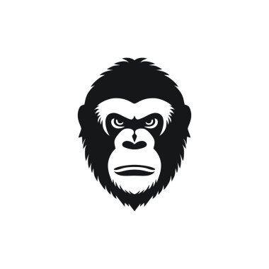 Maymun surat logosu. Maymun başlı siluet klişe vektörü, goril şempanze ikonu, goril sembolü. beyaz arkaplanda izole.
