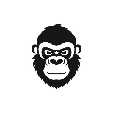 Maymun surat logosu. Maymun başlı siluet klişe vektörü, goril şempanze ikonu, goril sembolü. beyaz arkaplanda izole.