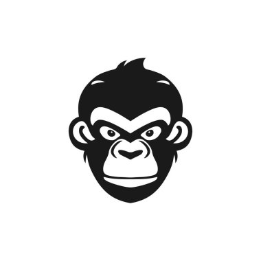 Maymun suratlı şempanze kafası baskılı tişört Clipart vektörü, hayvan silueti maymun ikonu, goril sembolü. beyaz arkaplanda izole.