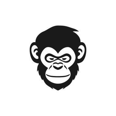 Maymun suratlı şempanze kafası baskılı tişört Clipart vektörü, hayvan silueti maymun ikonu, goril sembolü. beyaz arkaplanda izole.