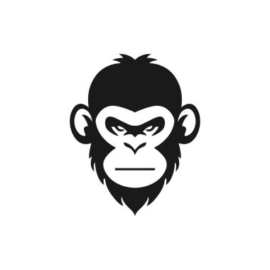 Maymun suratlı şempanze kafası baskılı tişört Clipart vektörü, hayvan silueti maymun ikonu, goril sembolü. beyaz arkaplanda izole.