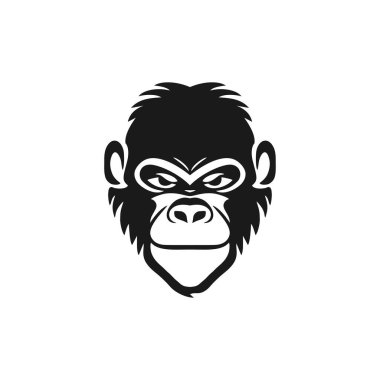 Maymun suratlı şempanze kafası baskılı tişört Clipart vektörü, hayvan silueti maymun ikonu, goril sembolü. beyaz arkaplanda izole.