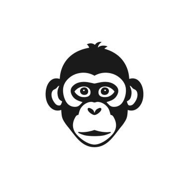 Maymun suratlı şempanze kafası baskılı tişört Clipart vektörü, hayvan silueti maymun ikonu, goril sembolü. beyaz arkaplanda izole.