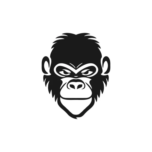 チンパンジーの頭の猿の顔のロゴ印刷可能なTシャツクリップベクトル 動物チンパンジーのシルエット猿のアイコン ゴリラのシンボル 白い背景に隔離され — ストックベクタ