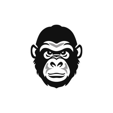 Maymun başlı siluet tişörtün maymun yüzü logosu. Düzenlenebilir vektör, hayvan şempanze simgesi, goril sembolü. beyaz arkaplanda izole.