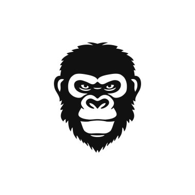 Maymun başlı siluet tişörtün maymun yüzü logosu. Düzenlenebilir vektör, hayvan şempanze simgesi, goril sembolü. beyaz arkaplanda izole.