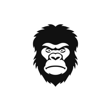 Maymun başlı siluet tişörtün maymun yüzü logosu. Düzenlenebilir vektör, hayvan şempanze simgesi, goril sembolü. beyaz arkaplanda izole.
