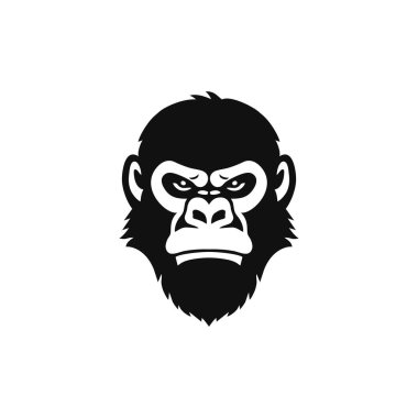 Maymun başlı siluet tişörtün maymun yüzü logosu. Düzenlenebilir vektör, hayvan şempanze simgesi, goril sembolü. beyaz arkaplanda izole.