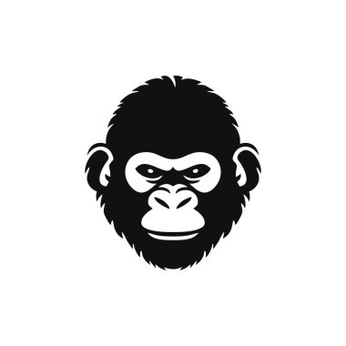 Maymun başlı siluet tişörtün maymun yüzü logosu. Düzenlenebilir vektör, hayvan şempanze simgesi, goril sembolü. beyaz arkaplanda izole.