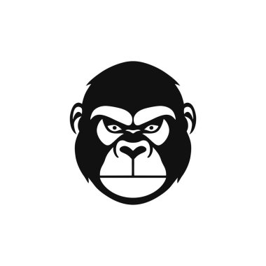 Maymun suratlı siluet logosu Yazdırılabilir Tişört Clipart vektörü, primat hayvan sembolü, goril simgesi. beyaz arkaplanda izole.