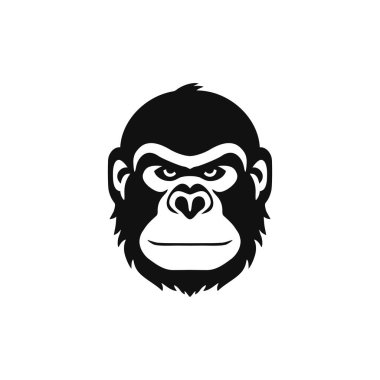 Maymun suratlı siluet logosu Yazdırılabilir Tişört Clipart vektörü, primat hayvan sembolü, goril simgesi. beyaz arkaplanda izole.
