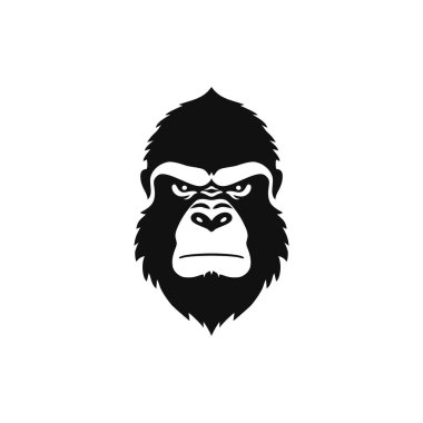 Maymun suratlı siluet logosu Yazdırılabilir Tişört Clipart vektörü, primat hayvan sembolü, goril simgesi. beyaz arkaplanda izole.